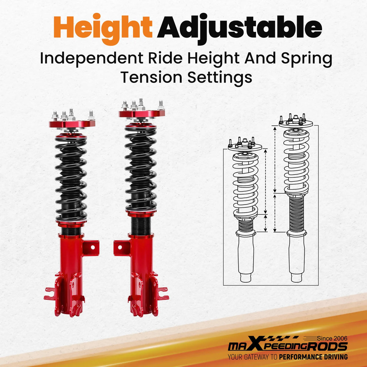MaXpeedingrods coilovers with red bodies and black springs for 2014-2018 Mazda 3 BM BN