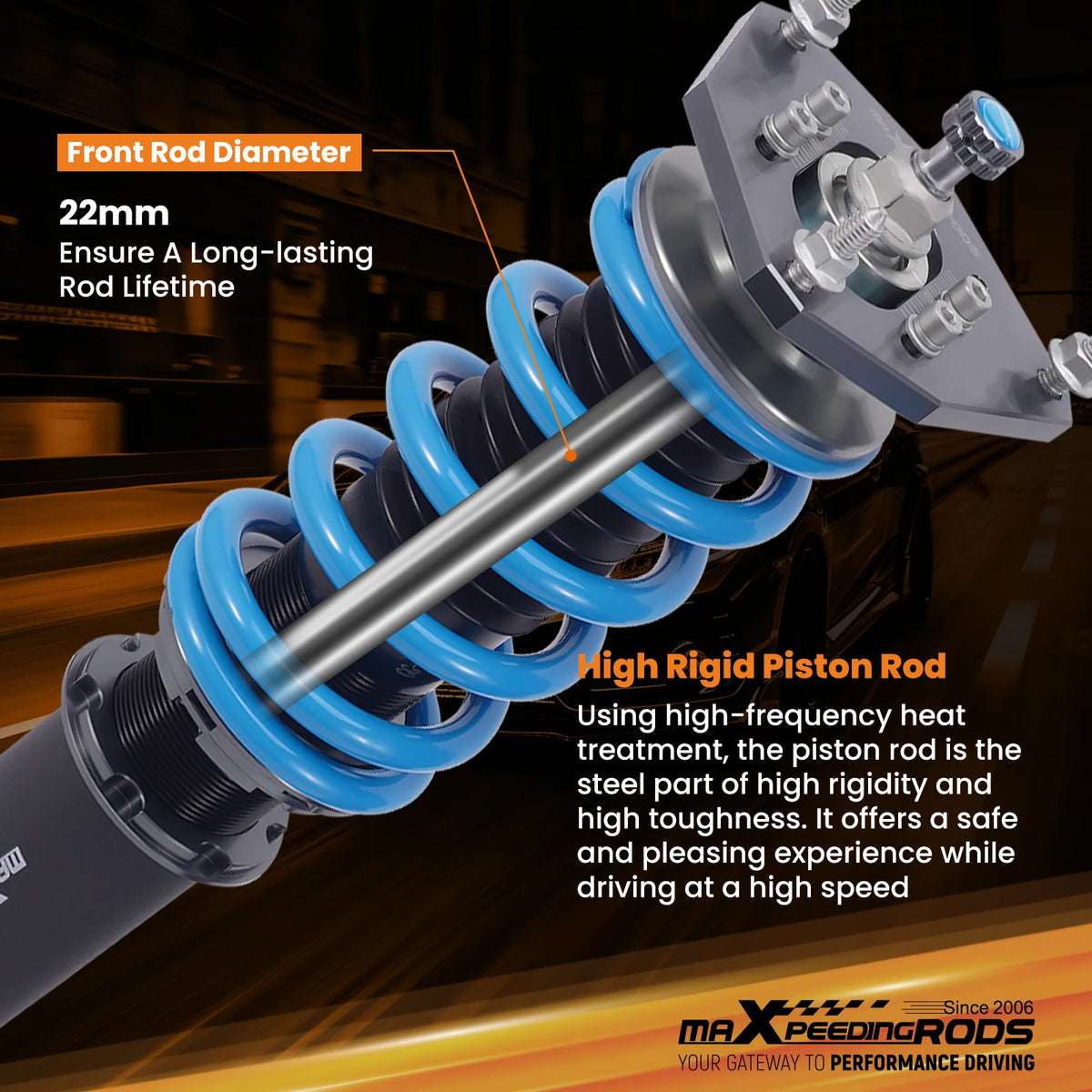 MaXpeedingrods T6 Coilovers for Toyota Corolla AE86 1983-1987, 24-Way Adjustable Damping, Camber Plates