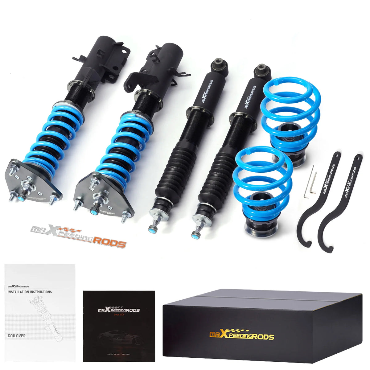 MaXpeedingrods T6 coilovers with blue springs and black bodies for 2013-2019 Nissan Sentra B17