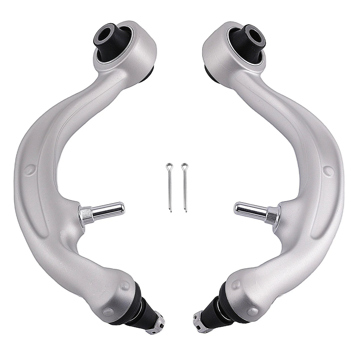 Pair of silver aluminum front lower rearward control arms for Nissan 350Z and Infiniti G35