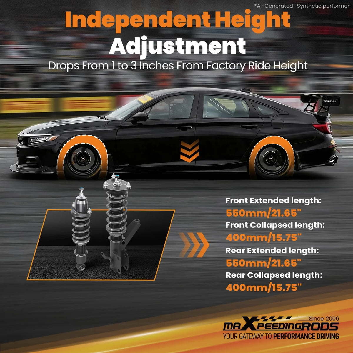 MaXpeedingrods T7 Coilovers for Honda Civic EM2 Coupe and ES/ET Sedan 2001-2005, 24-Way Damping