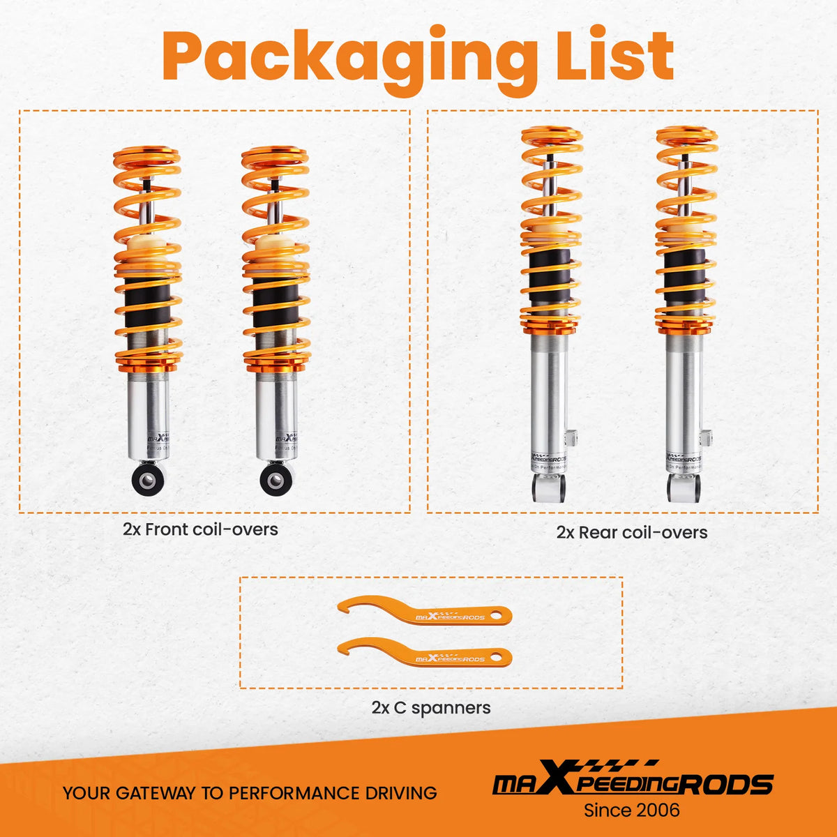 Height adjustable coilover kit, 2 front and 2 rear, for the 1990-1997 Mazda MX-5 Miata NA
