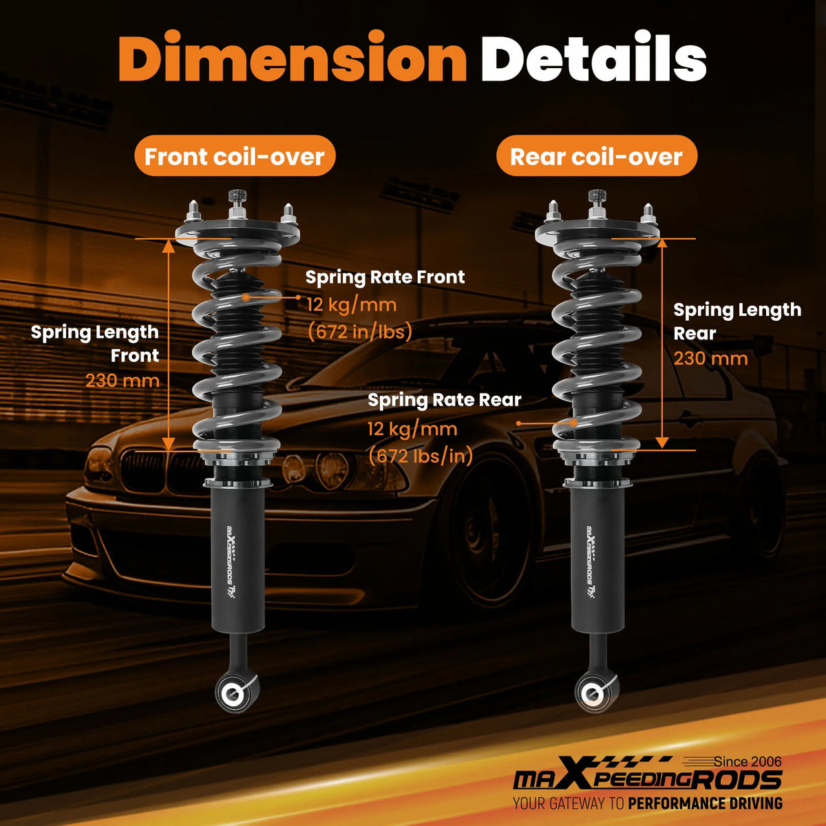 MaXpeedingrods T7 Coilovers, 24-Way Damping, for Lexus LS430 UCF30 2001-2006 and Toyota Celsior UCF30