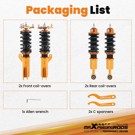 MaXpeedingrods gold height-adjustable coilovers for 2008-2016 Mitsubishi Lancer and 2011-2020 Outlander Sport