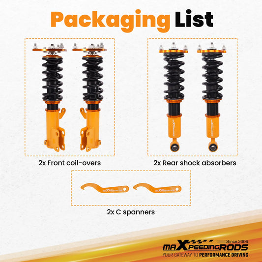 MaXpeedingrods gold coilovers with pillow ball camber plates for 2000-2005 Mitsubishi Eclipse
