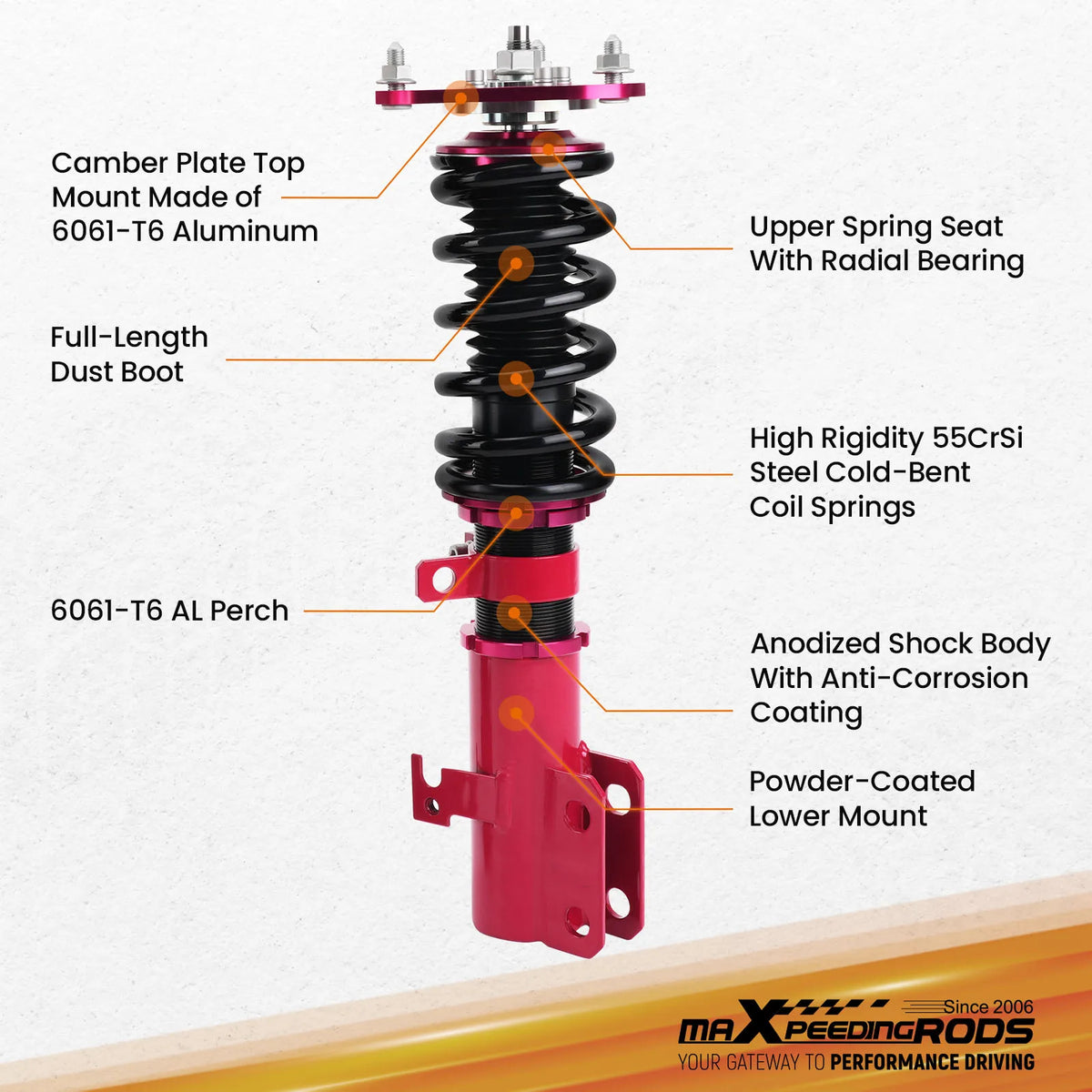 MaXpeedingrods Street Coilovers for Toyota Celica ZZT230/ZZT231 2000-2006, Height Adjustable Lowering Kit
