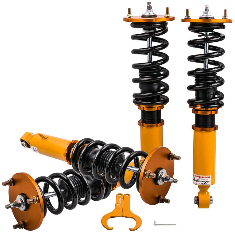 MaXpeedingrods gold coilovers for the 1986-1993 Toyota Supra A70 and Toyota Soarer Z20