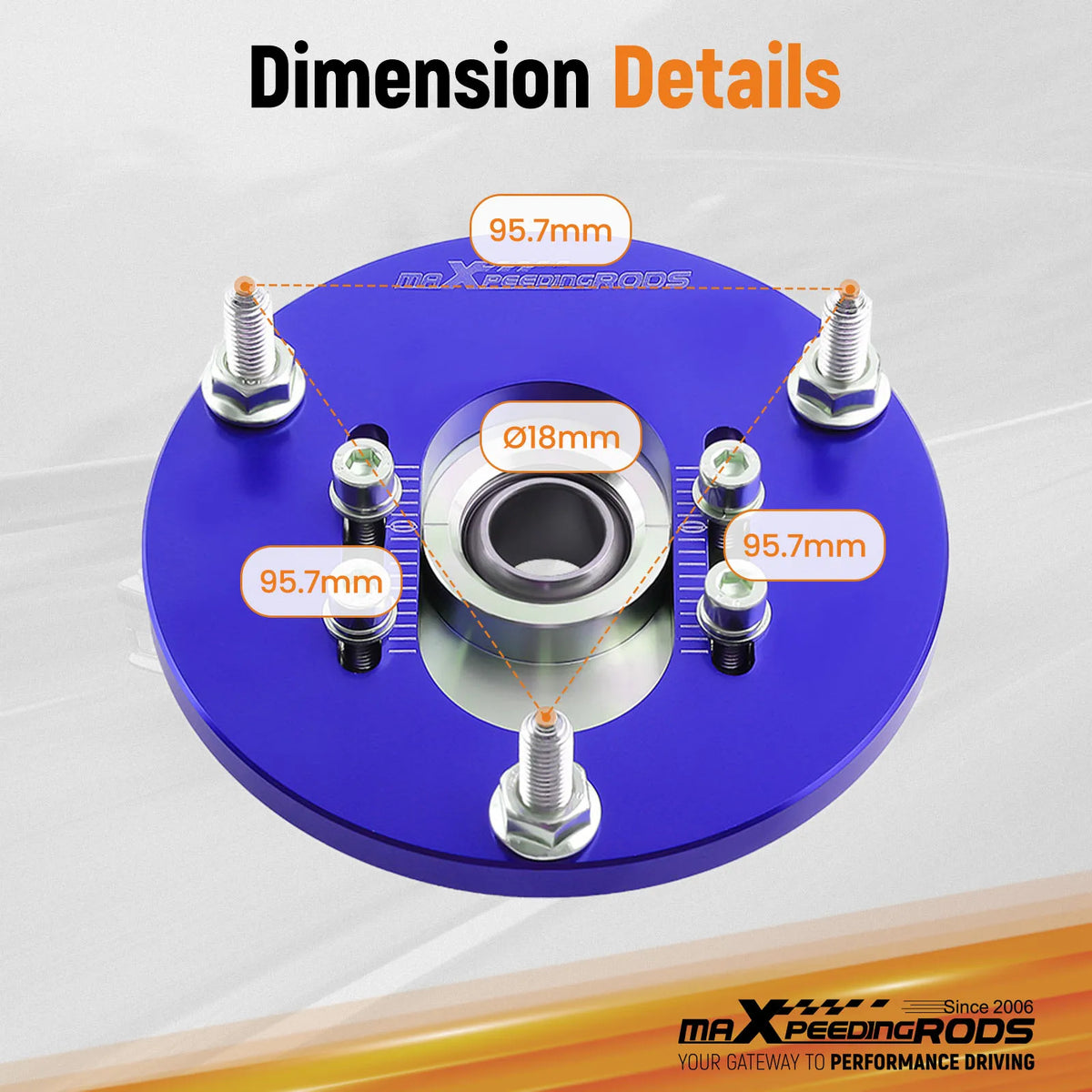 1998-2007 BMW 3 Series E46 Front Coilover Camber Plates, Pillow Ball Upper Mounts, Blue