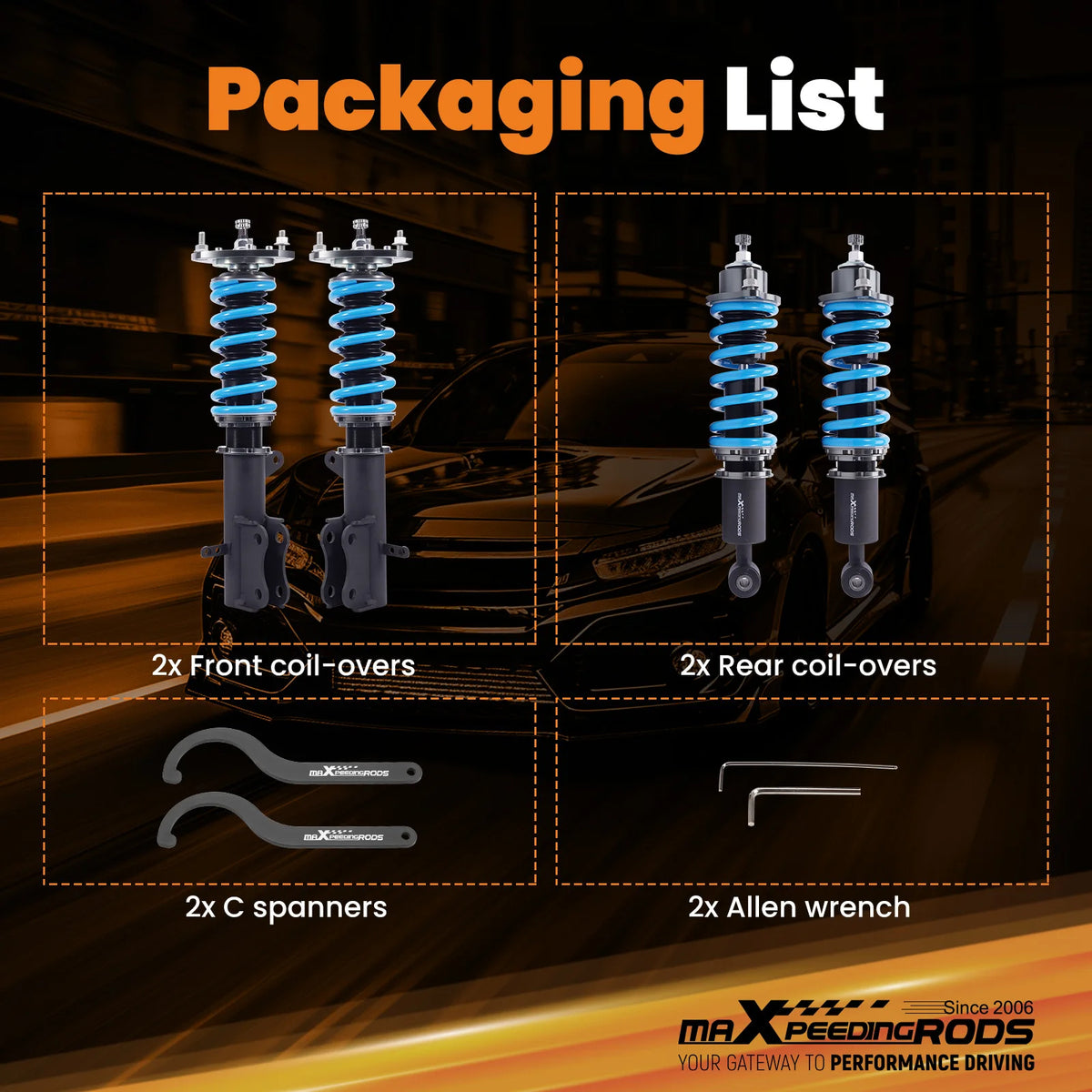 MaXpeedingrods T6 Coilovers for Dodge Caliber 2007-2012, Jeep Compass and Patriot MK, 24-Way Damping