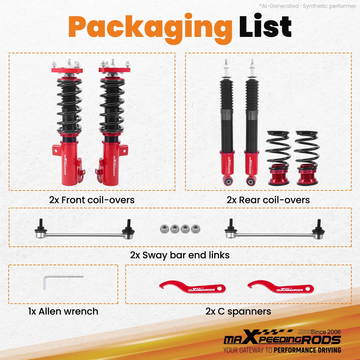 MaXpeedingrods T7 Coilovers for Honda Civic FG3 Coupe and FB2 Sedan 2012-2015, Non-Si