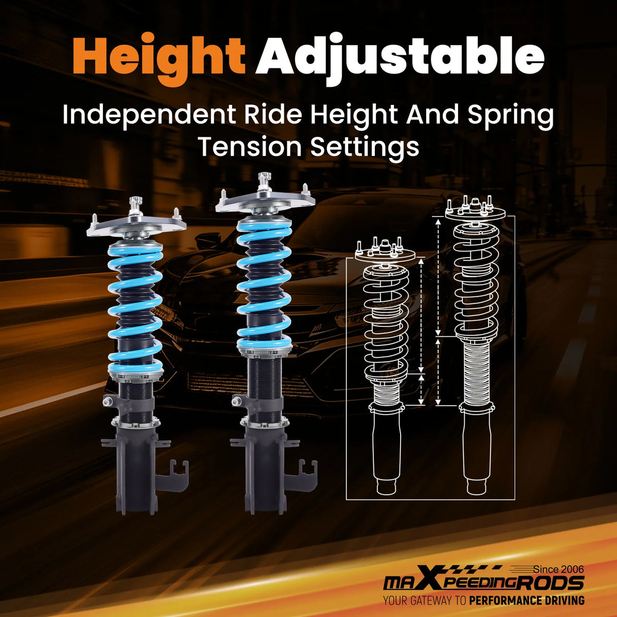 MaXpeedingrods T6 Coilovers for Nissan Altima Sedan L33 2013-2018 and Maxima Sedan A36 2015-2023, 24-Way Damping