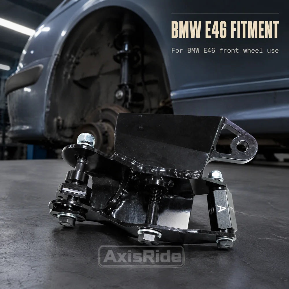 BMW E46 Front Drift Steering Angle Kit, Up to 72 Degrees Lock, Adjustable Camber, Caster and Roll Center